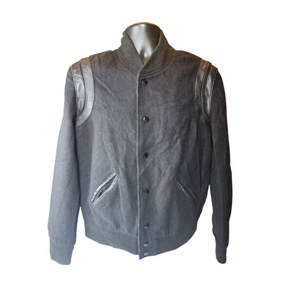 Saint Laurent Teddy Jacket Mens 52 Large Bomber Ribbed Collar Italy Paris Snap - Picture 10 of 16